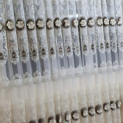PERDEA 3D TULL BRODATĂ PIETRICELE, CATIFEA,PERLE      Cod: 03