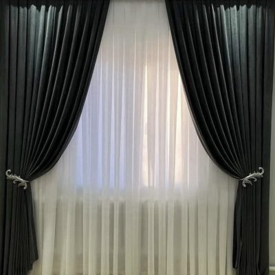 SET DRAPERIE CATIFEA NEAGRA , PERDEA TRIPLUVOAL ALB. Cod. Produs: 2324