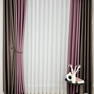 SET DRAPERIE CATIFEA CULOARE ROZ BALAIS , PERDEA TRIPLUVOAL ALB. Cod. Produs: 399201