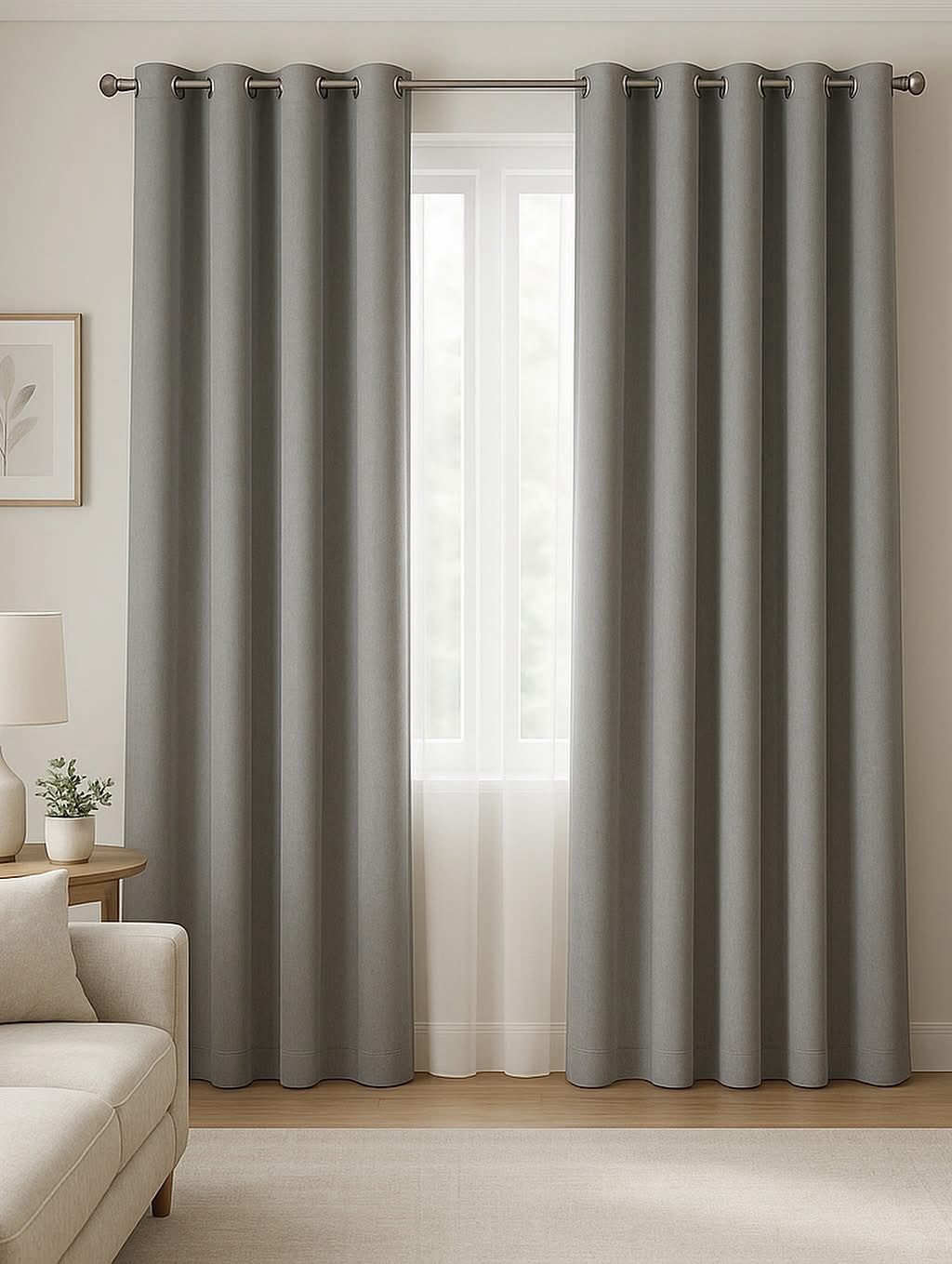 SET DRAPERIE CATIFEA GRI DESCHIS ,PERDEA TRIPLUVOAL ALB. Cod. Produs:32865