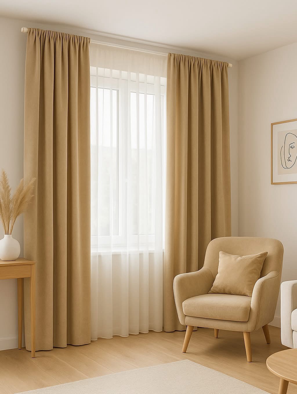 SET DRAPERIE CATIFEA CULOARE CREM , PERDEA TRIPLUVOAL ALB . Cod. Produs:219899 - imagine 2