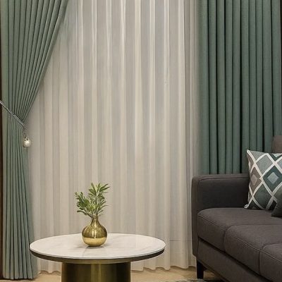 DRAPERIE CATIFEA CULOARE VERDE MENTĂ, PERDEA TRIPLUVOAL ALB. Cod: Produs. 711121