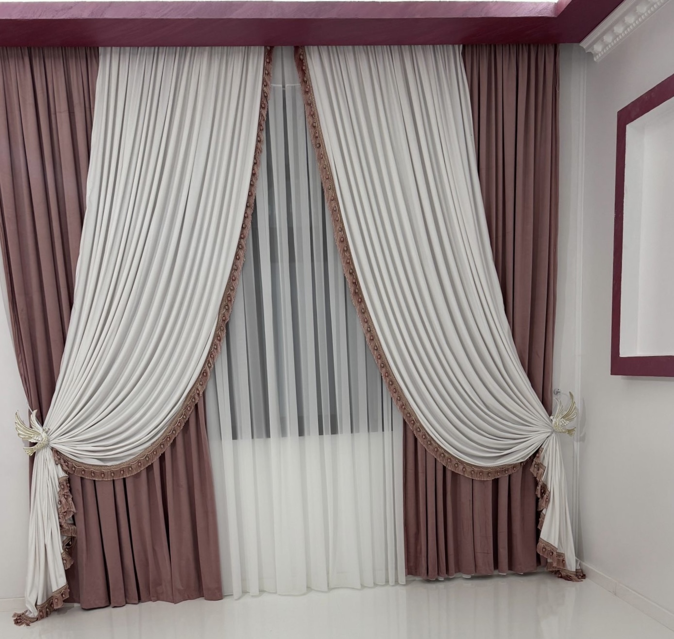 DRAPERIE CATIFEA CULOARE GRI DESCHIS CU GRI ÎNCHIS, PERDEA TRIPLUVOAL ALB. Cod: Produs.3100287 - imagine 8